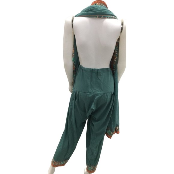 Beautiful Embroidered Flower Printed Pakistani/Indian Green Adjustable Pants - Picture 4 of 9